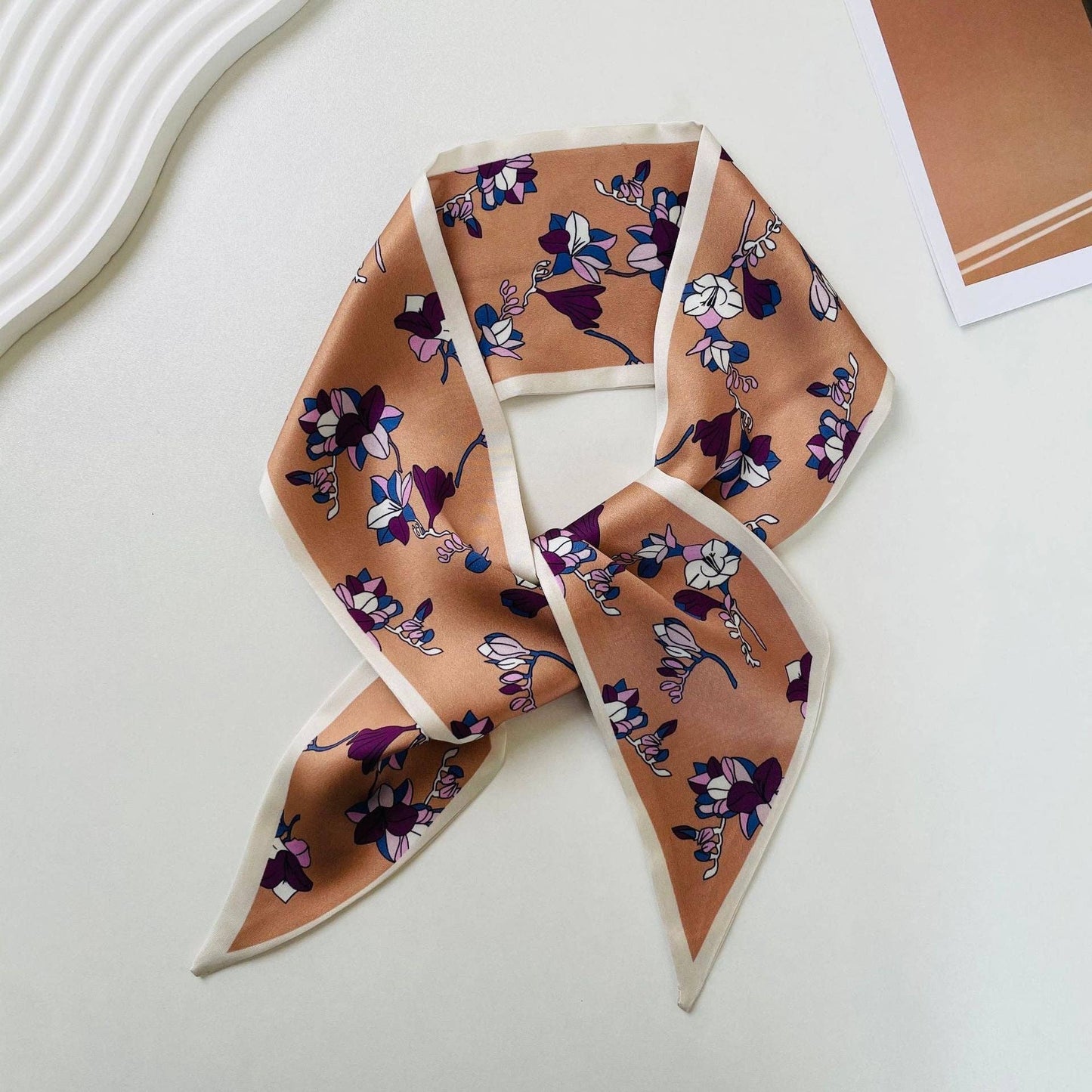 Print Narrow Long Satin Silk-Feel Scarf MK2BLW6W6NSI135