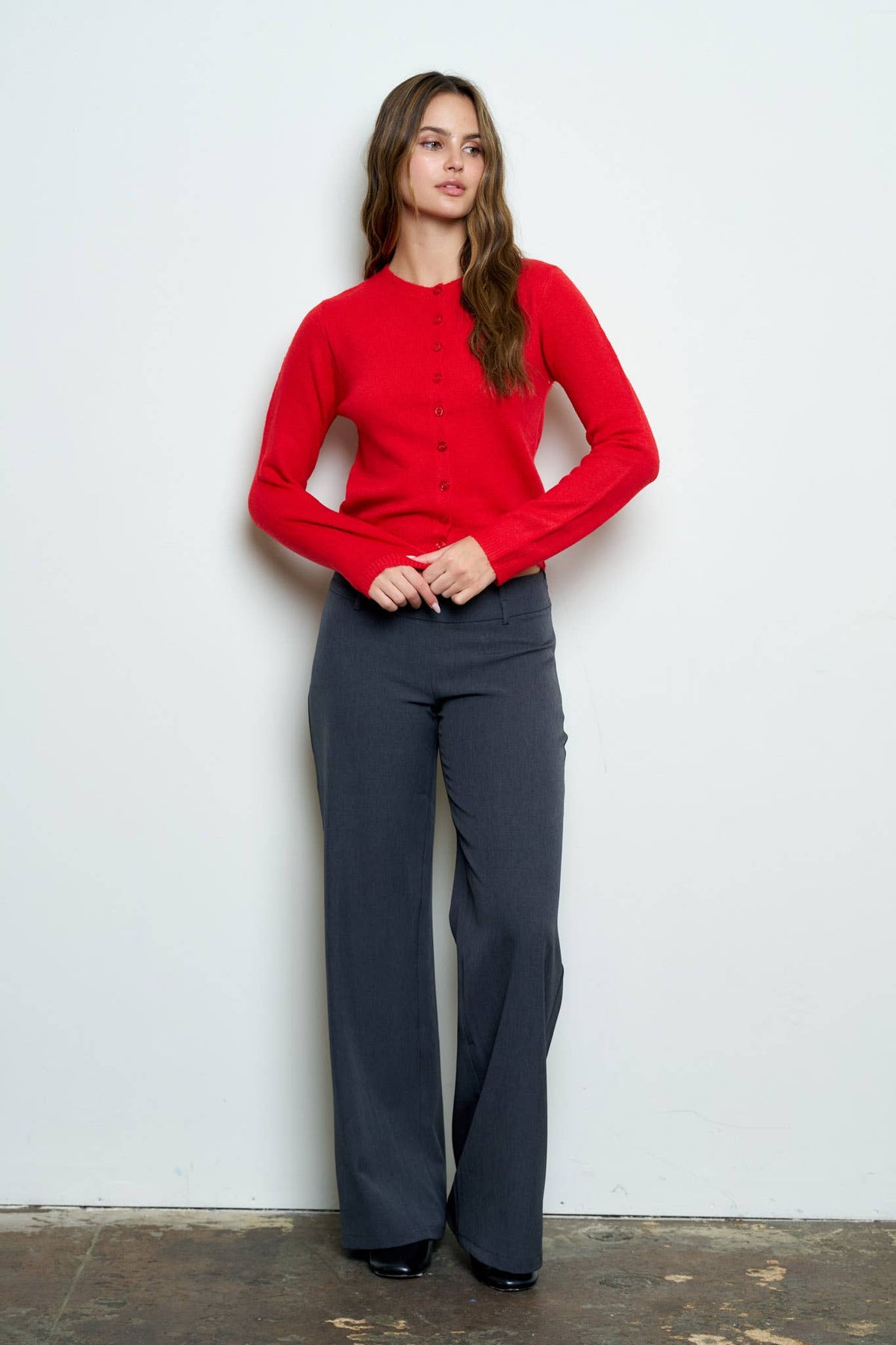 ROUND NECK BUTTON DOWN LONG SLEEVE CARDIGAN