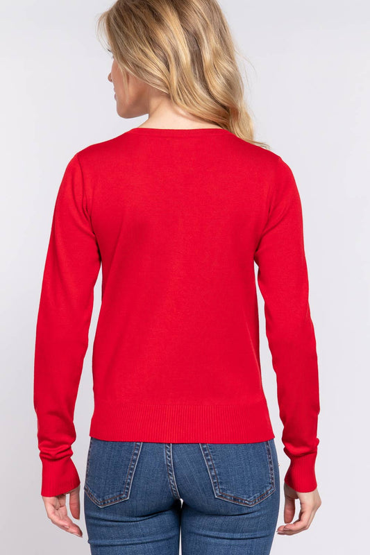 Long Sleeve V-neck Button Down Sweater Cardigan
