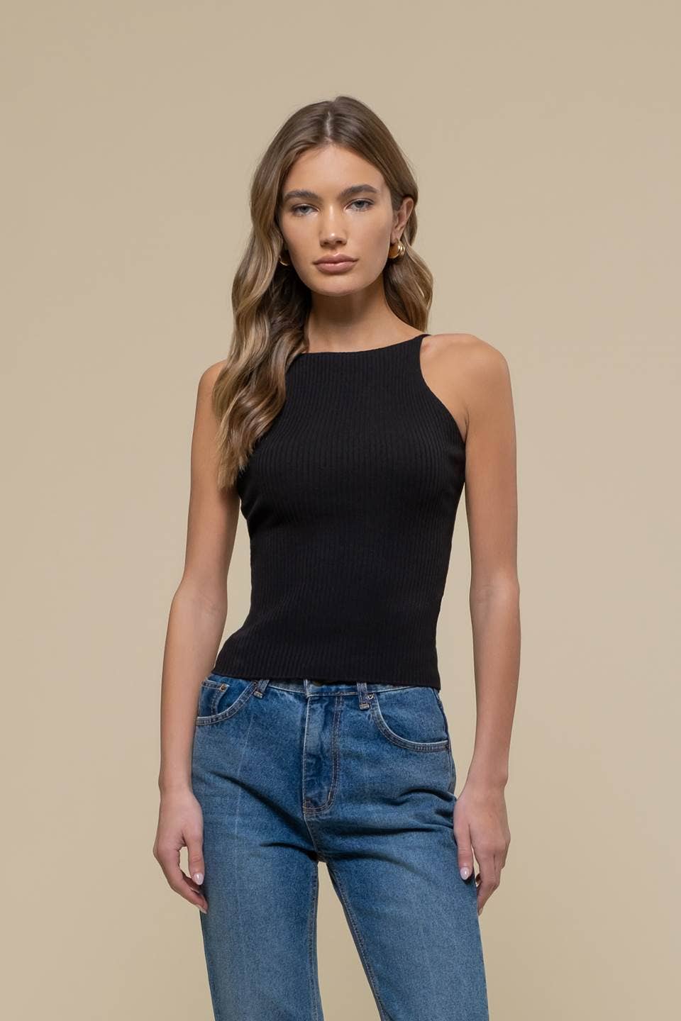 HALTER NECK RIBBED CAMI TOP