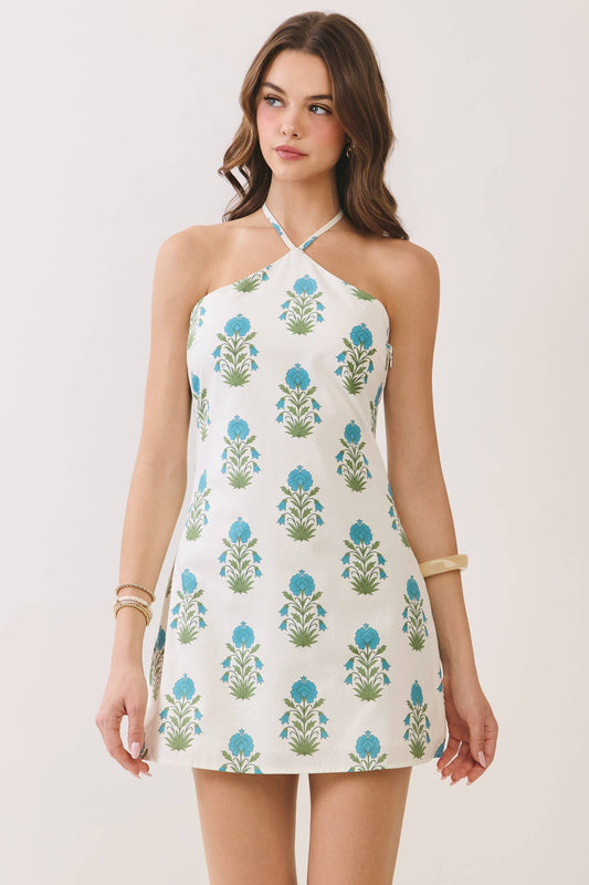 Floral Halter Neck Mini Dress