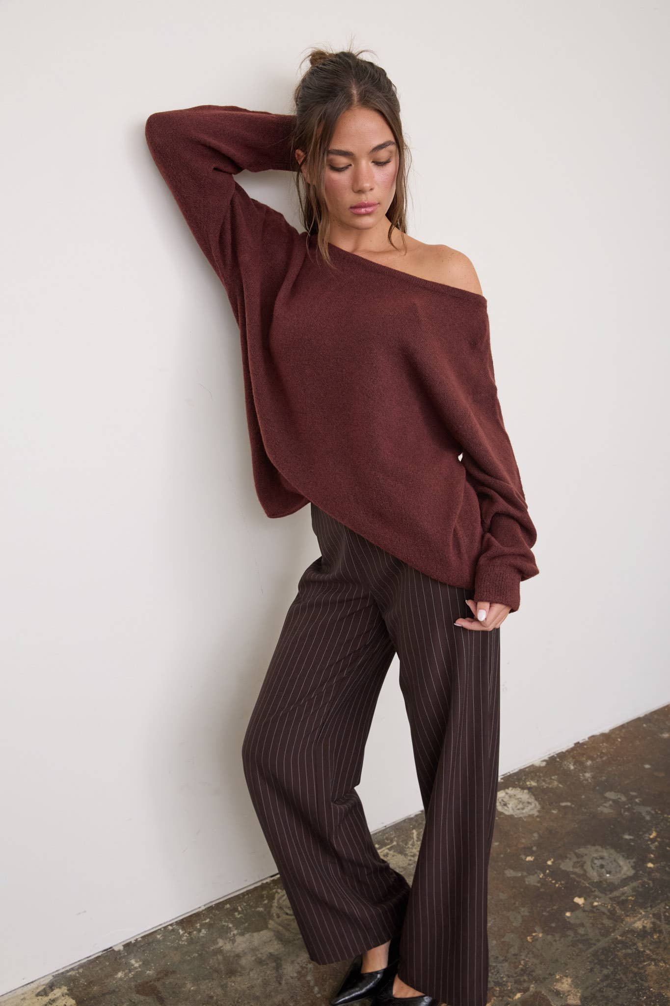 BOAT NECK OVERSIZED KNIT PULLOVER SWEATER