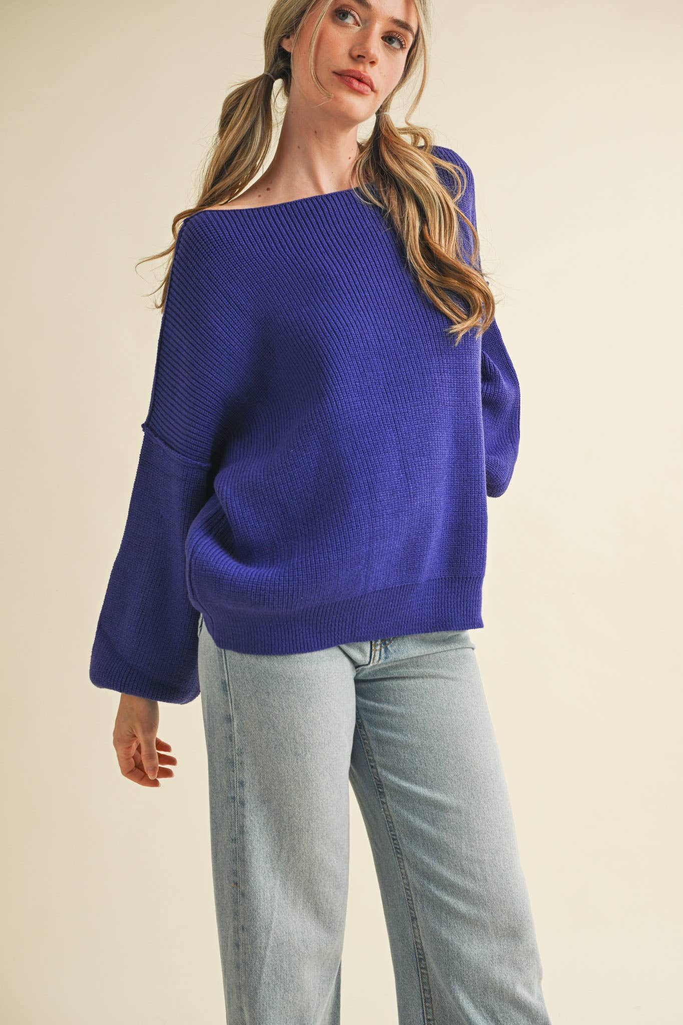 BOAT NECK BUBBLE SLEEVE SWEATER MSW8147
