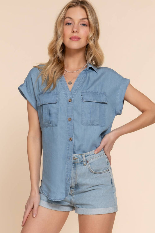Short Sleeve Button Down Tencel Shirt