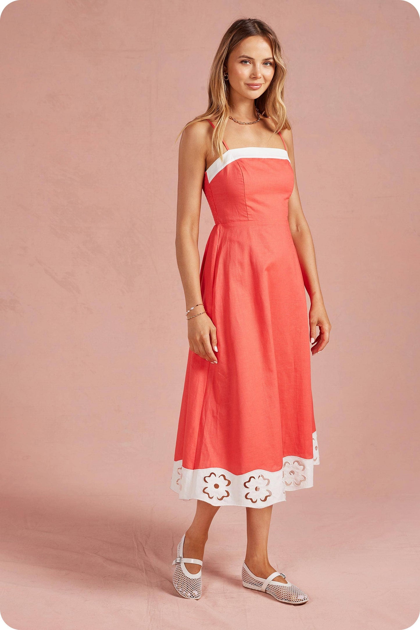 Embroidered Floral Cutout Midi Dress