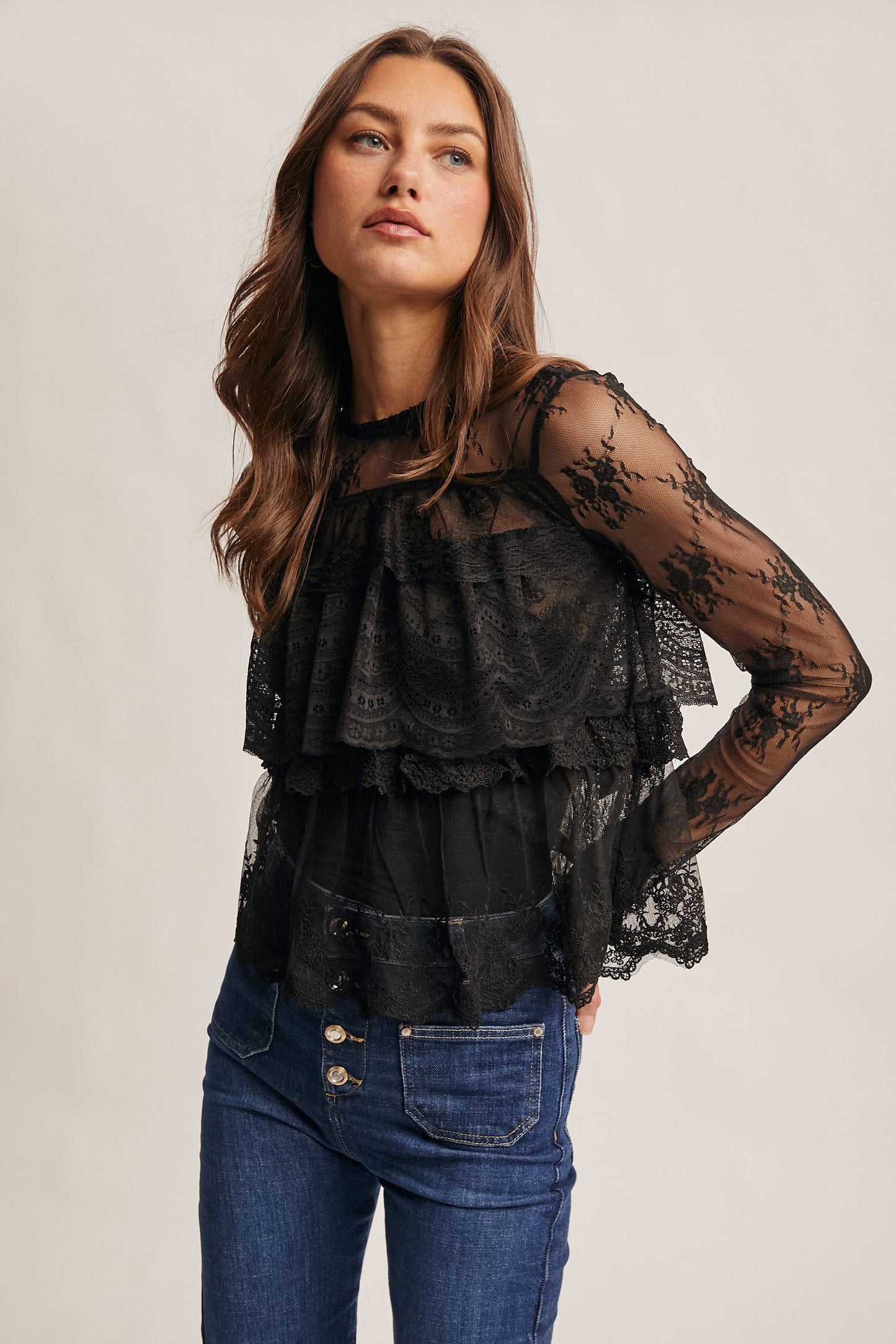 Lace Ruffle Layering Blouse