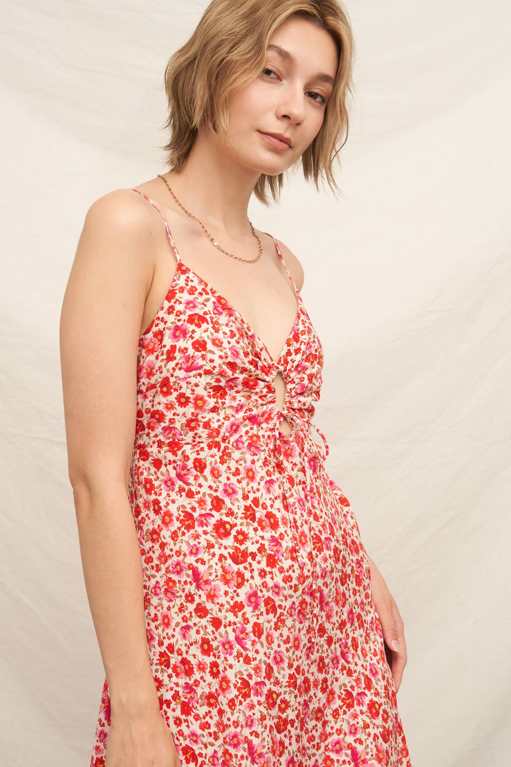 Sleeveless Floral Print Keyhole Detail Midi Dress