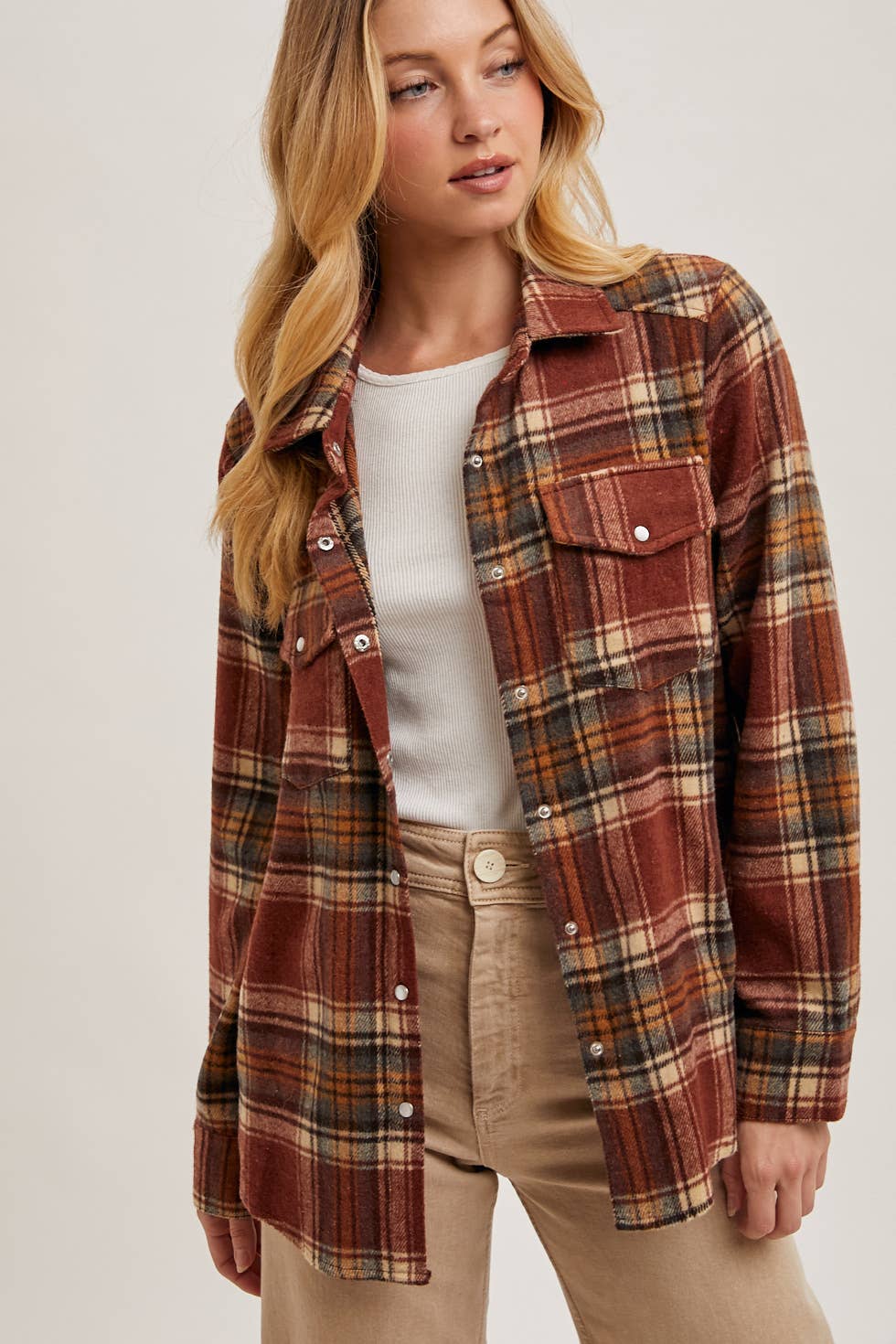 BUTTON DOWN PLAID SHACKET