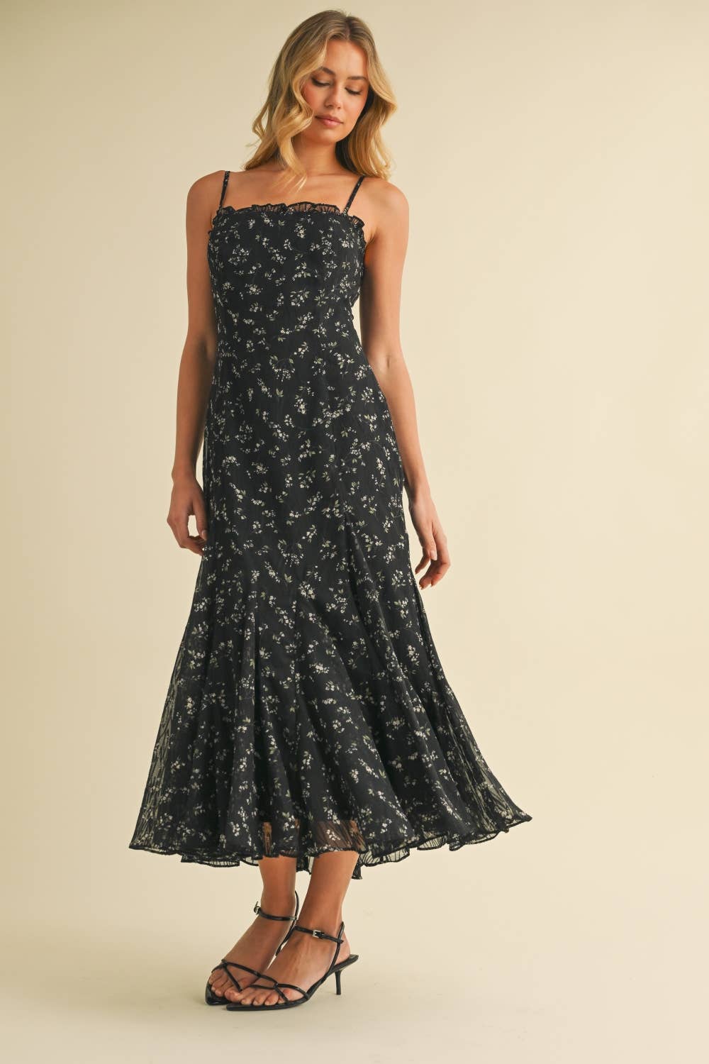 FLORAL PRINTED MERMAID MIDI DRESS