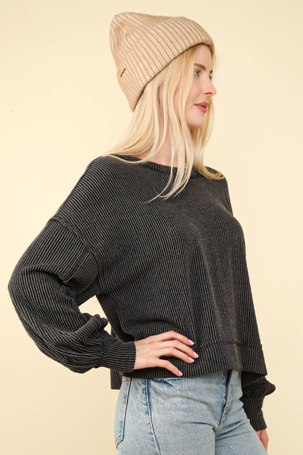 US Two Tone Otto Ribbed Oversized Soft Comfy knit Top