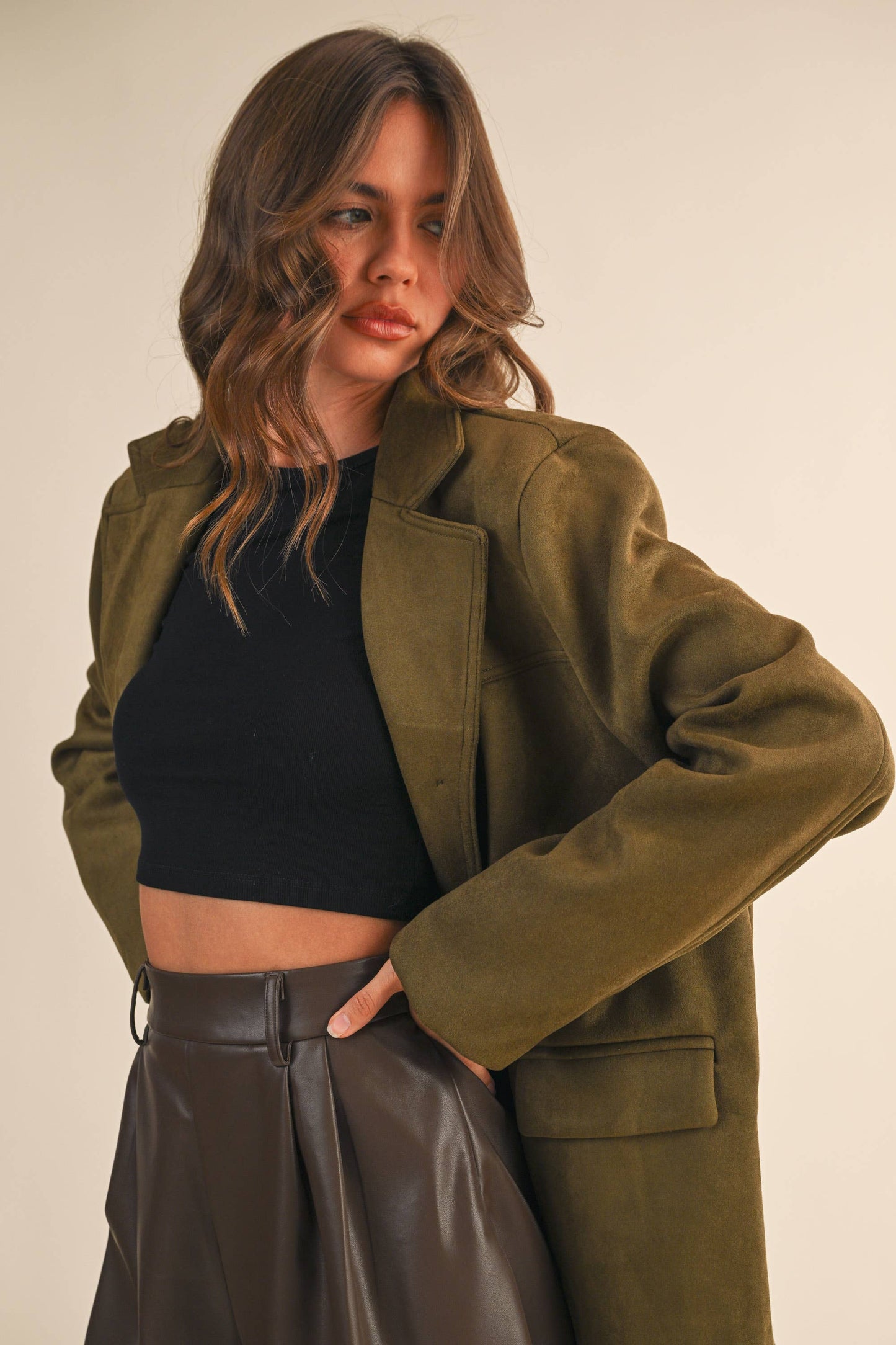 SUEDE OVERSIZED BLAZER JACKET