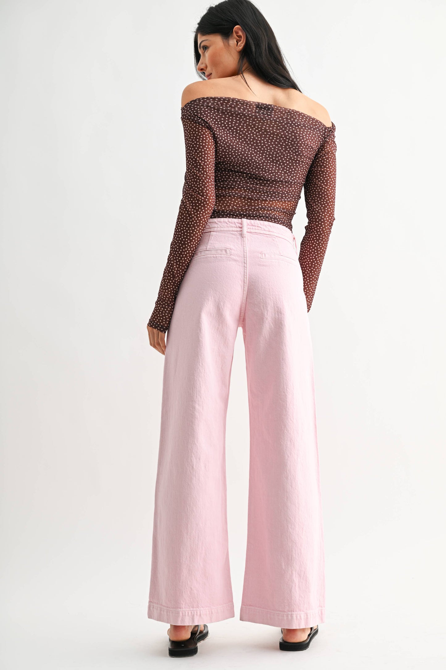 Pastel Pink Micro Patch Pocket Wide Leg Jean