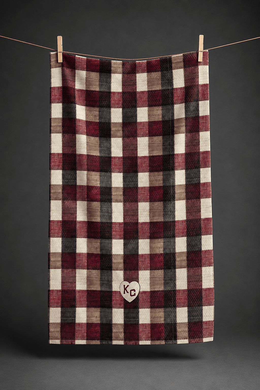 KC Hearts Cozy Plaid Kitchen Towel