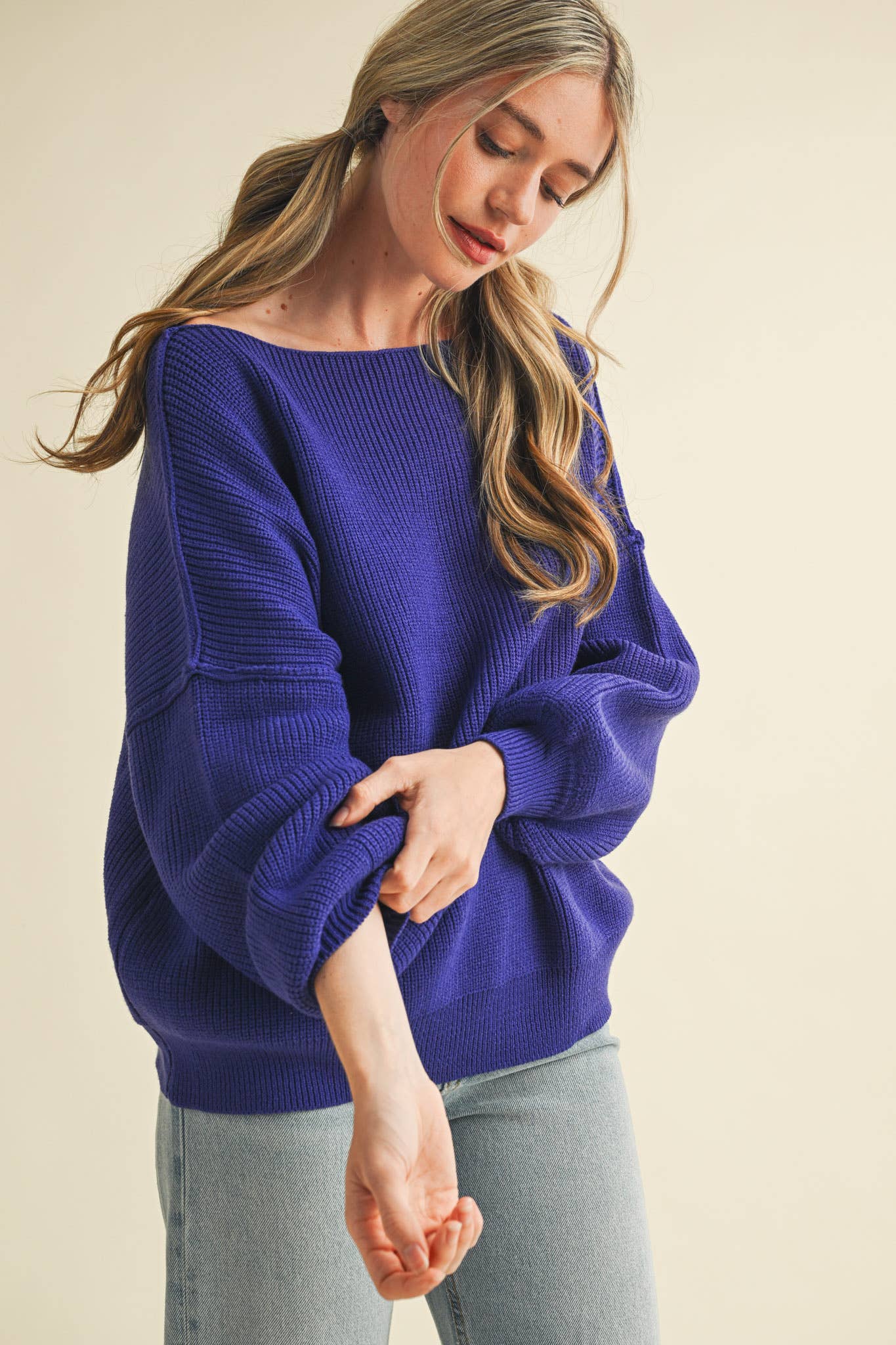 BOAT NECK BUBBLE SLEEVE SWEATER MSW8147