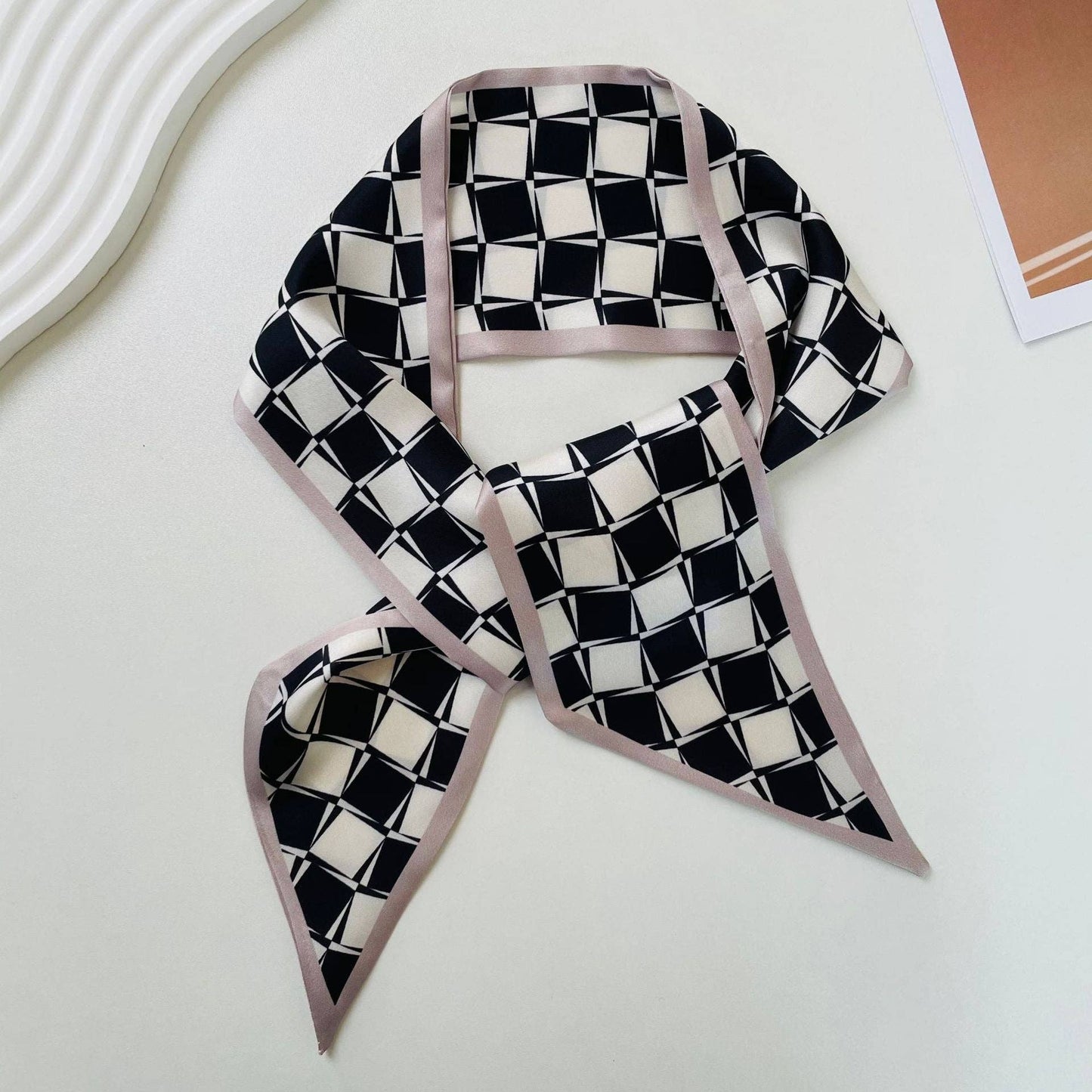 Print Narrow Long Satin Silk-Feel Scarf MK2BLW6W6NSI135