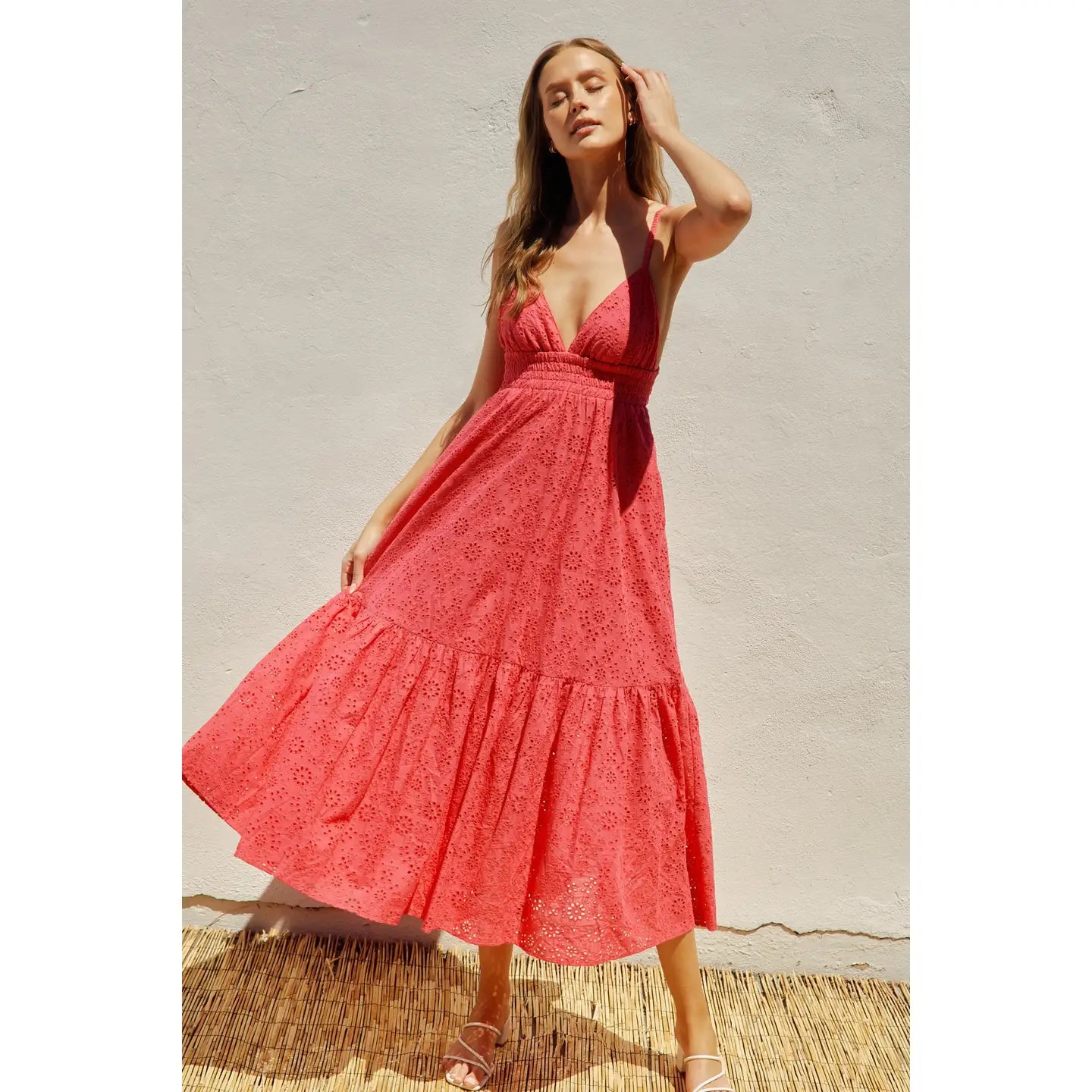 Cotton eyelet back cutout maxi dress