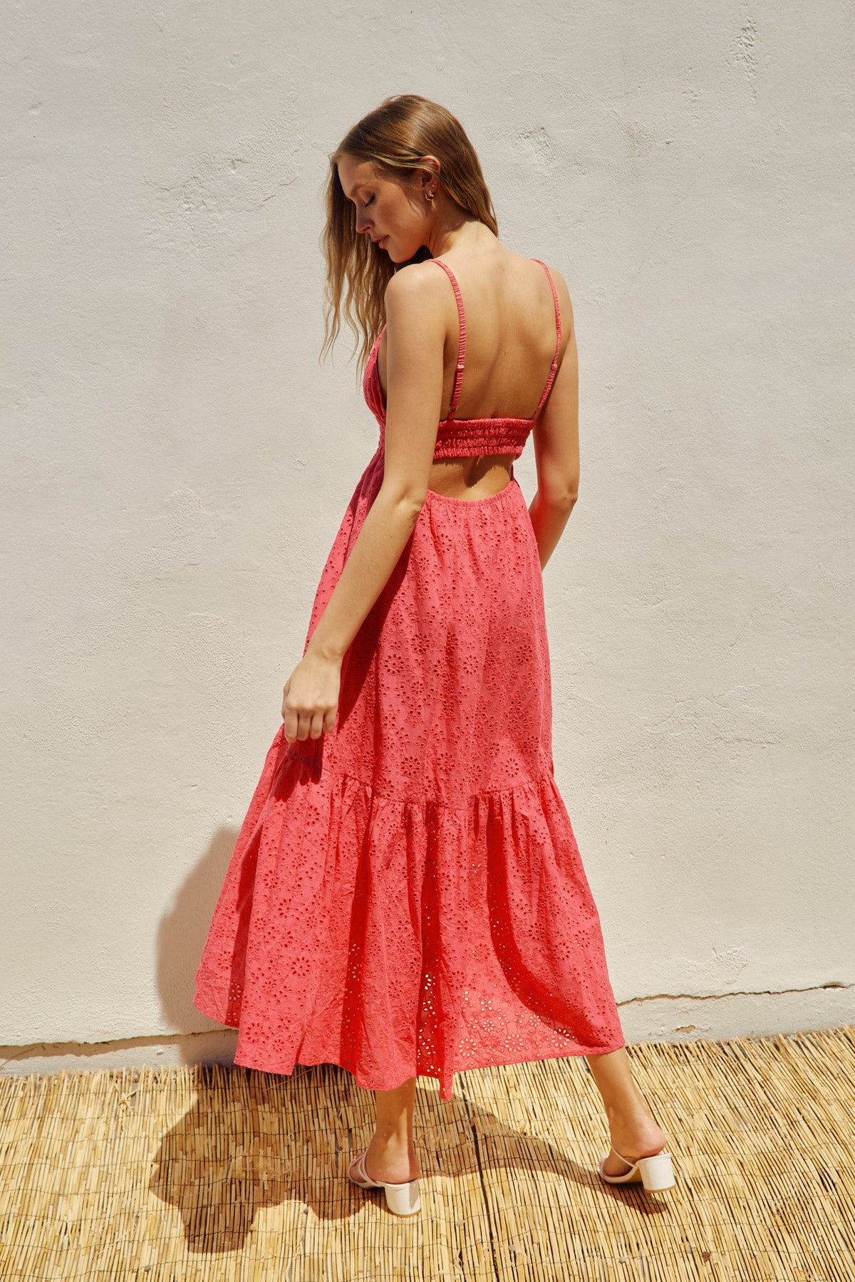 Cotton eyelet back cutout maxi dress