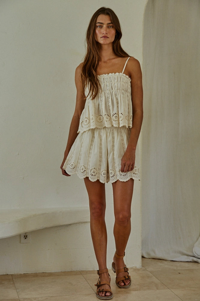 Woven eyelet top