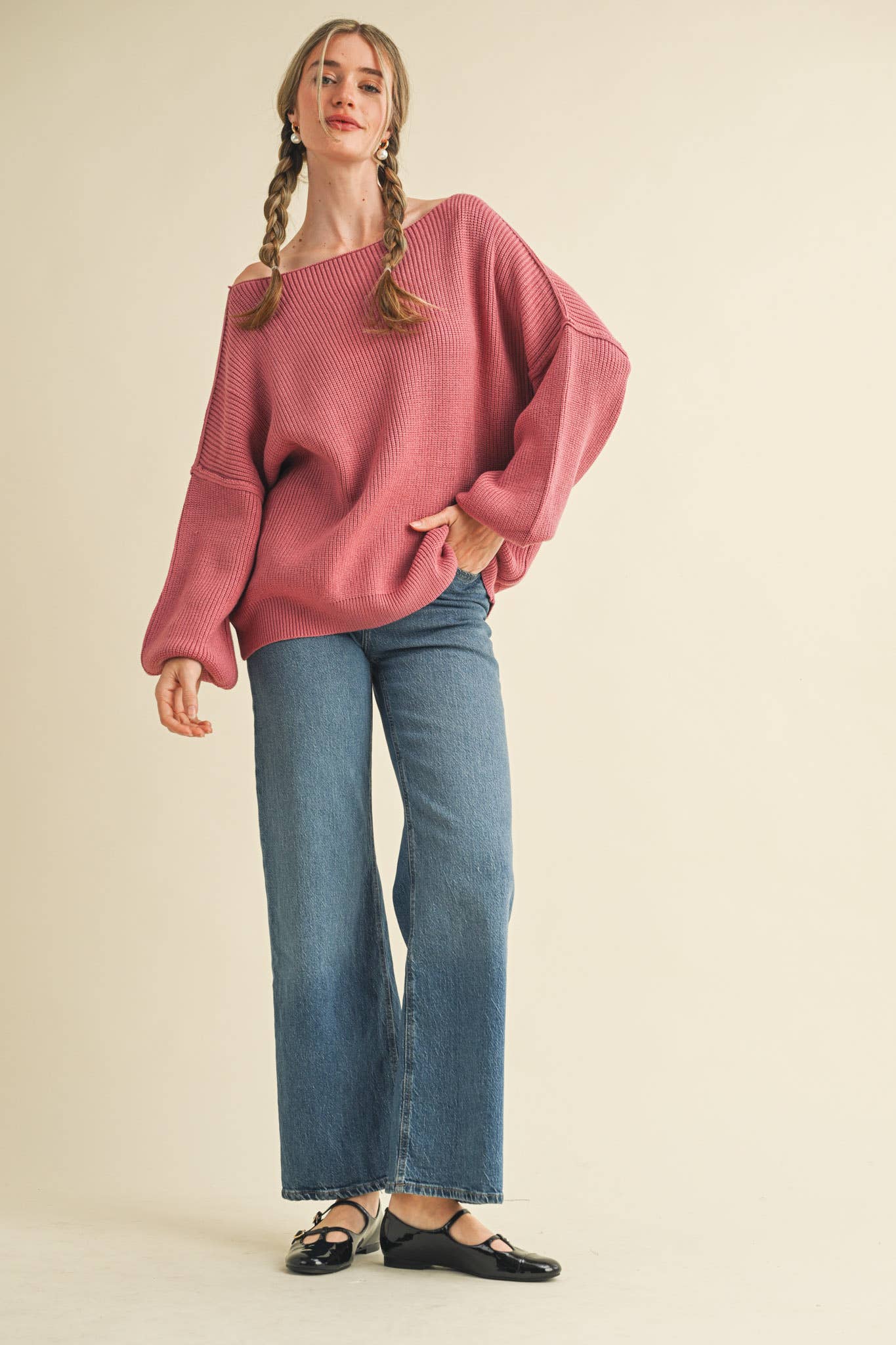 BOAT NECK BUBBLE SLEEVE SWEATER MSW8147