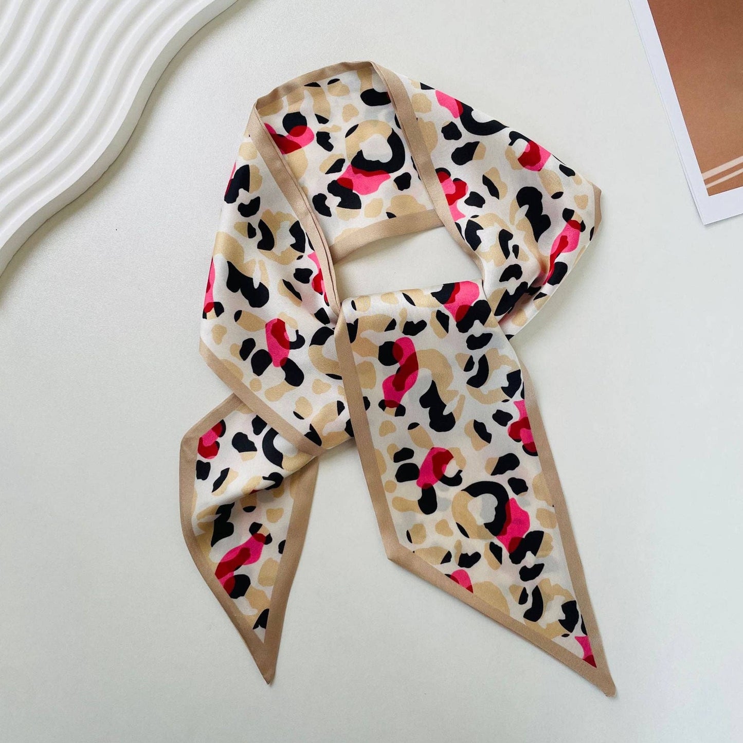 Print Narrow Long Satin Silk-Feel Scarf MK2BLW6W6NSI135