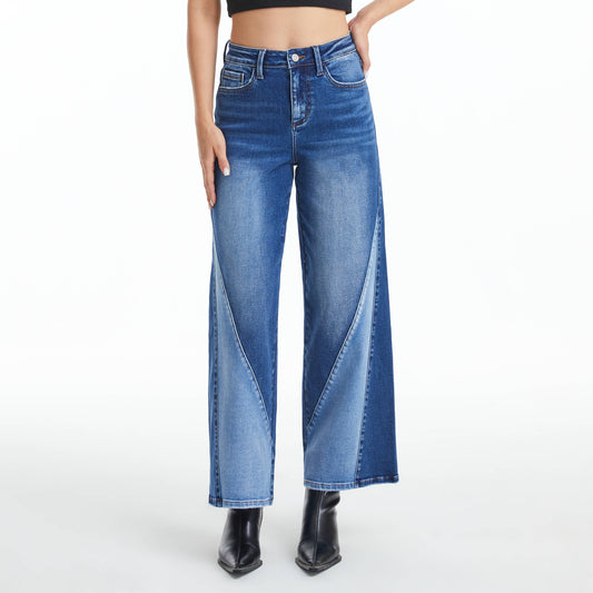 HIGH RISE TWO-TONES WIDE LEG JEANS