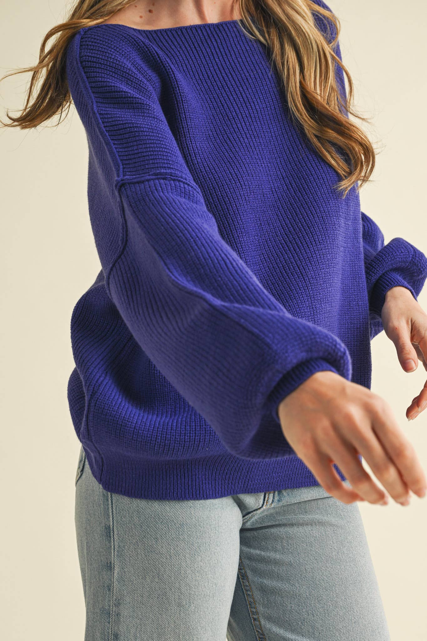 BOAT NECK BUBBLE SLEEVE SWEATER MSW8147