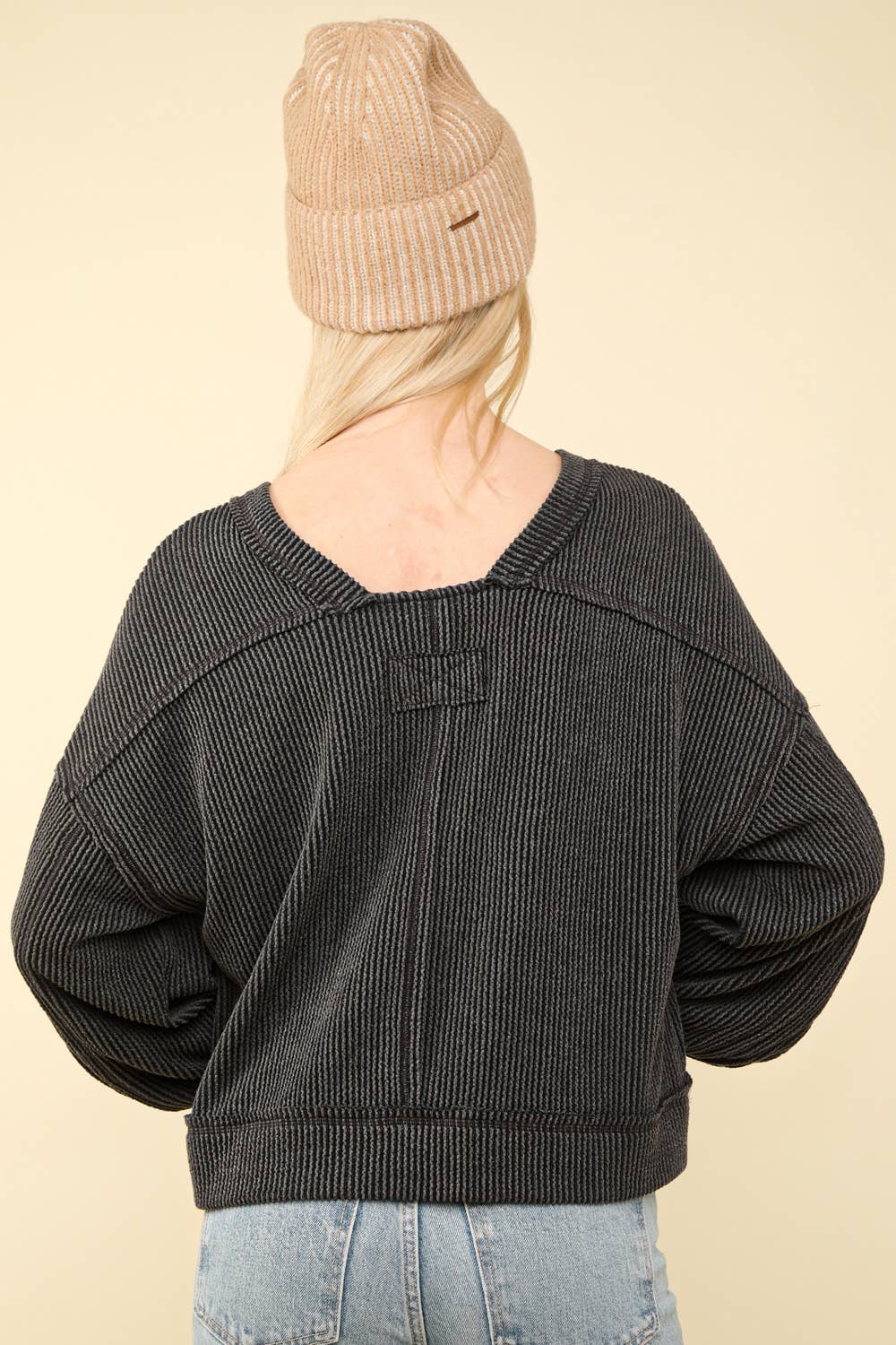 US Two Tone Otto Ribbed Oversized Soft Comfy knit Top