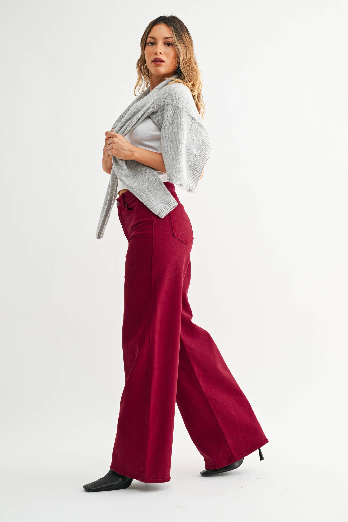 High Rise Palazzo Jean - DARK VINTAGE CHERRY RED - DP689