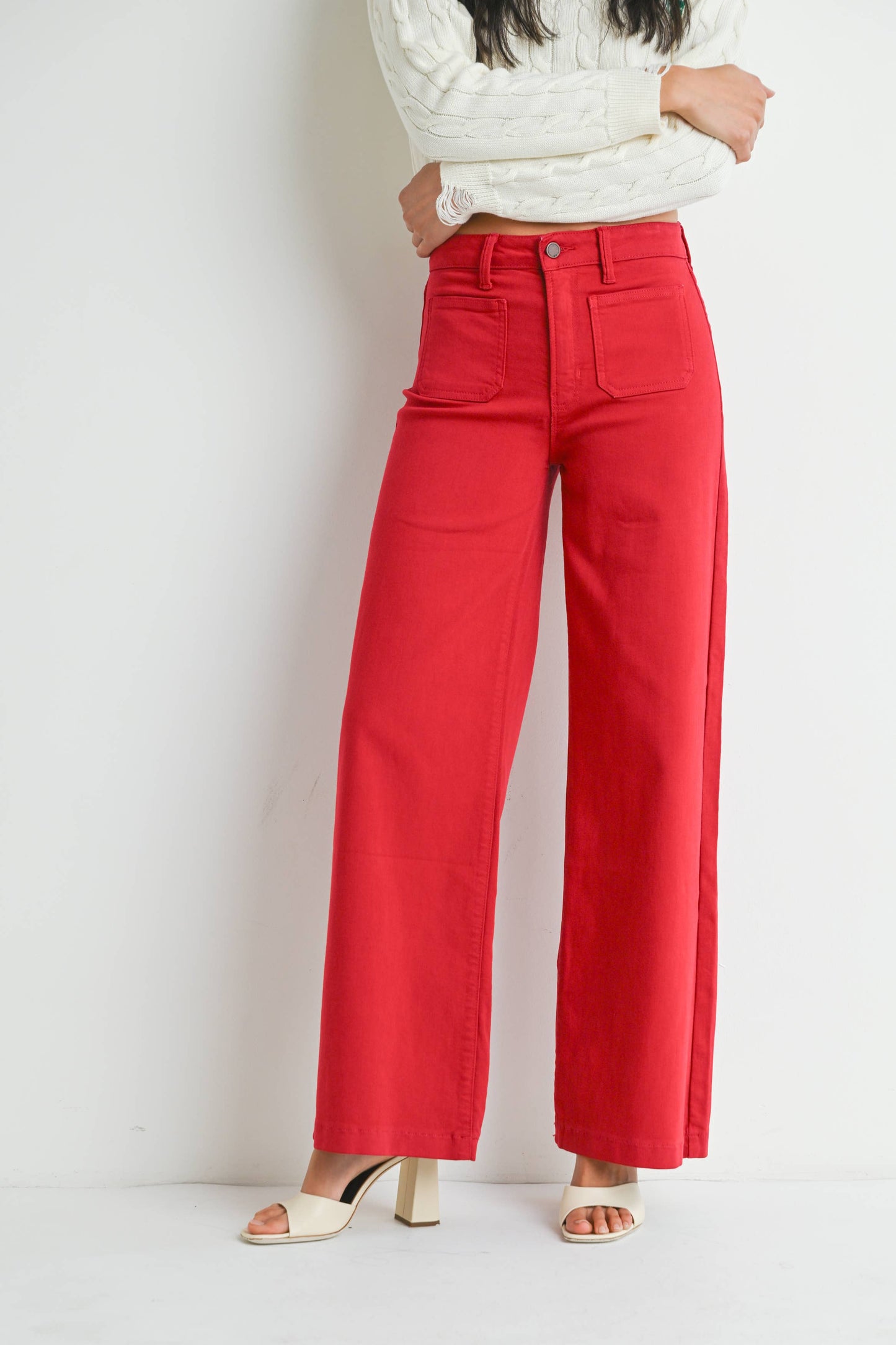 Patch Pocket Wide Leg Red Jean