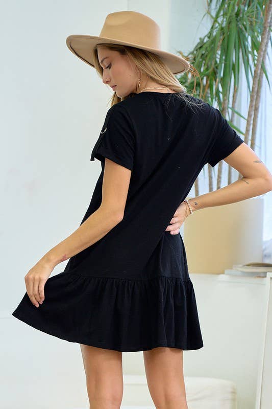 D Ring Strap Sleeve Detail Easy Dress