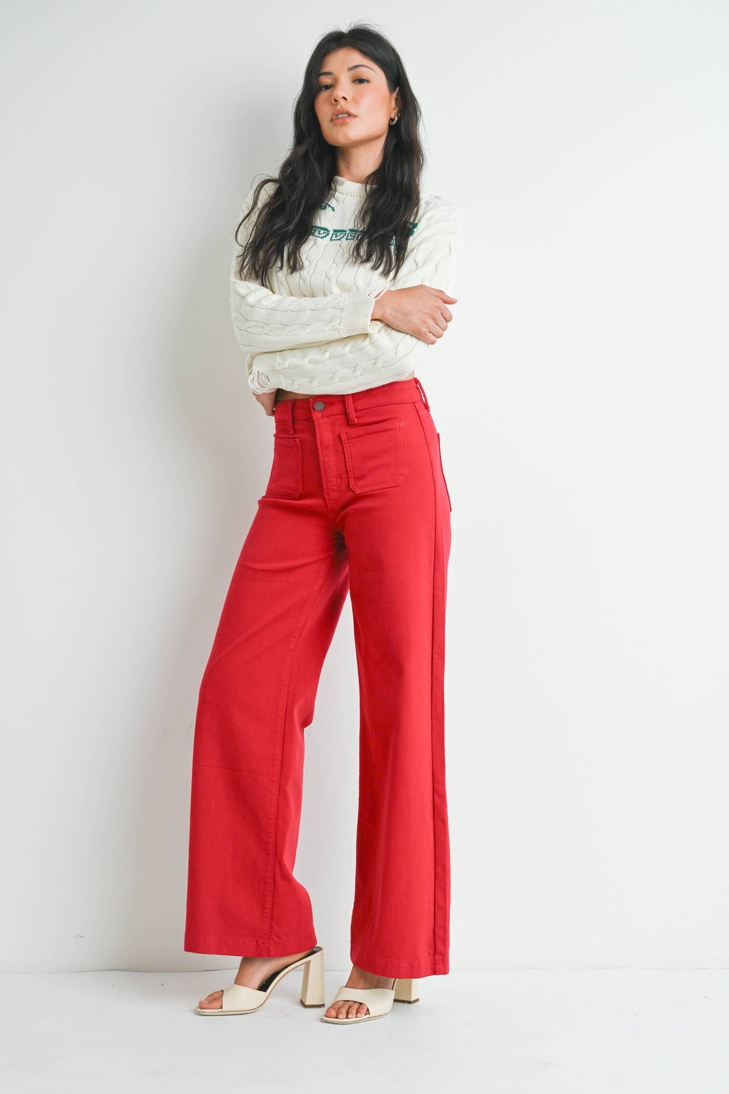 Patch Pocket Wide Leg Red Jean