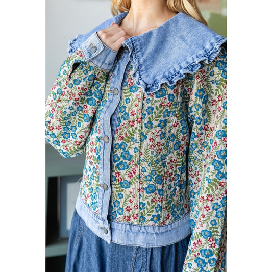 Vintage ruffle collar floral jacket