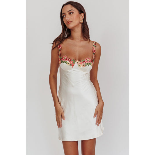 Embroidered floral trim mini dress