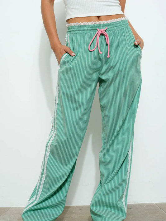 Green contrast track pants