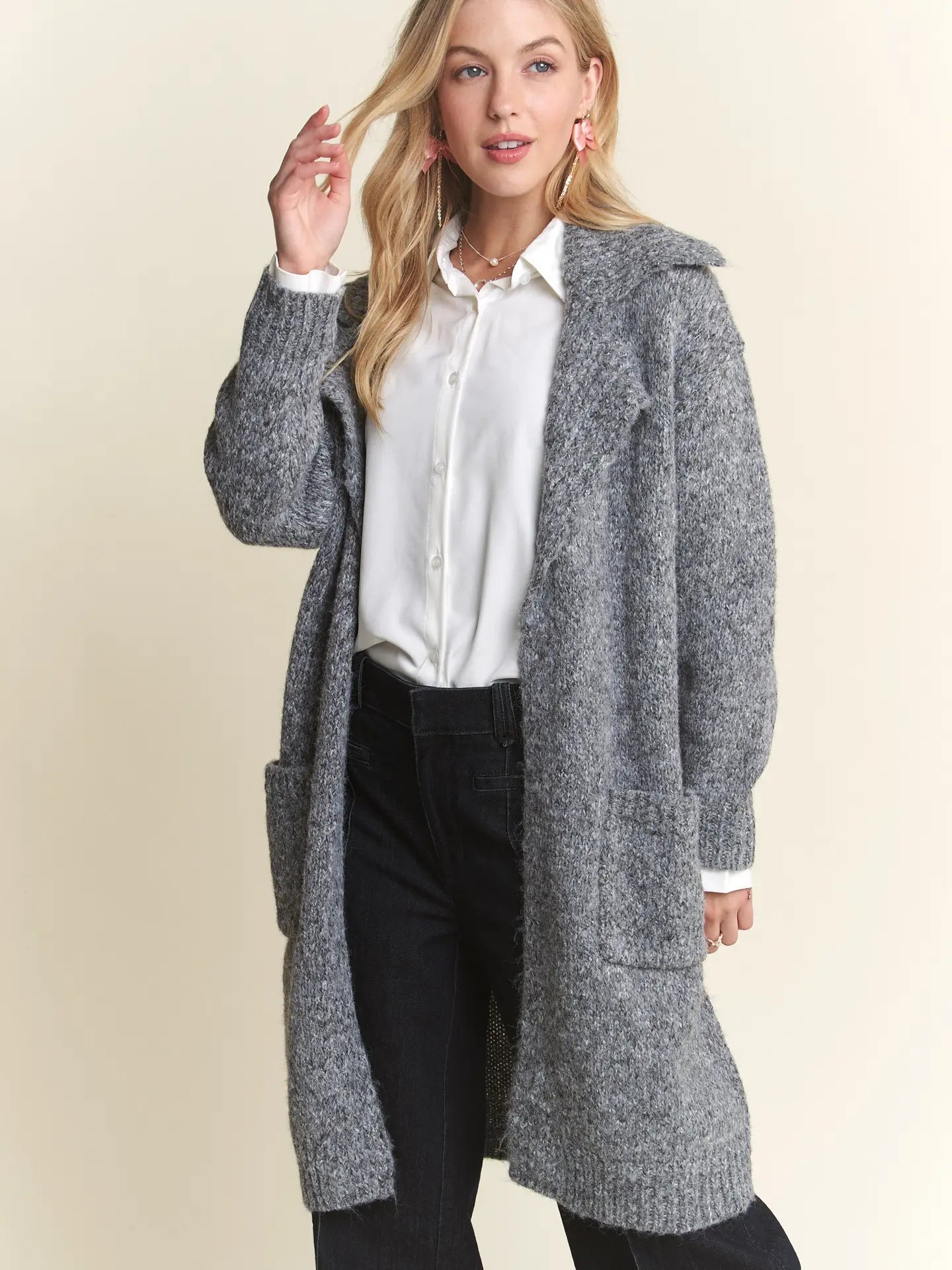 Wide collar sweater cardigan