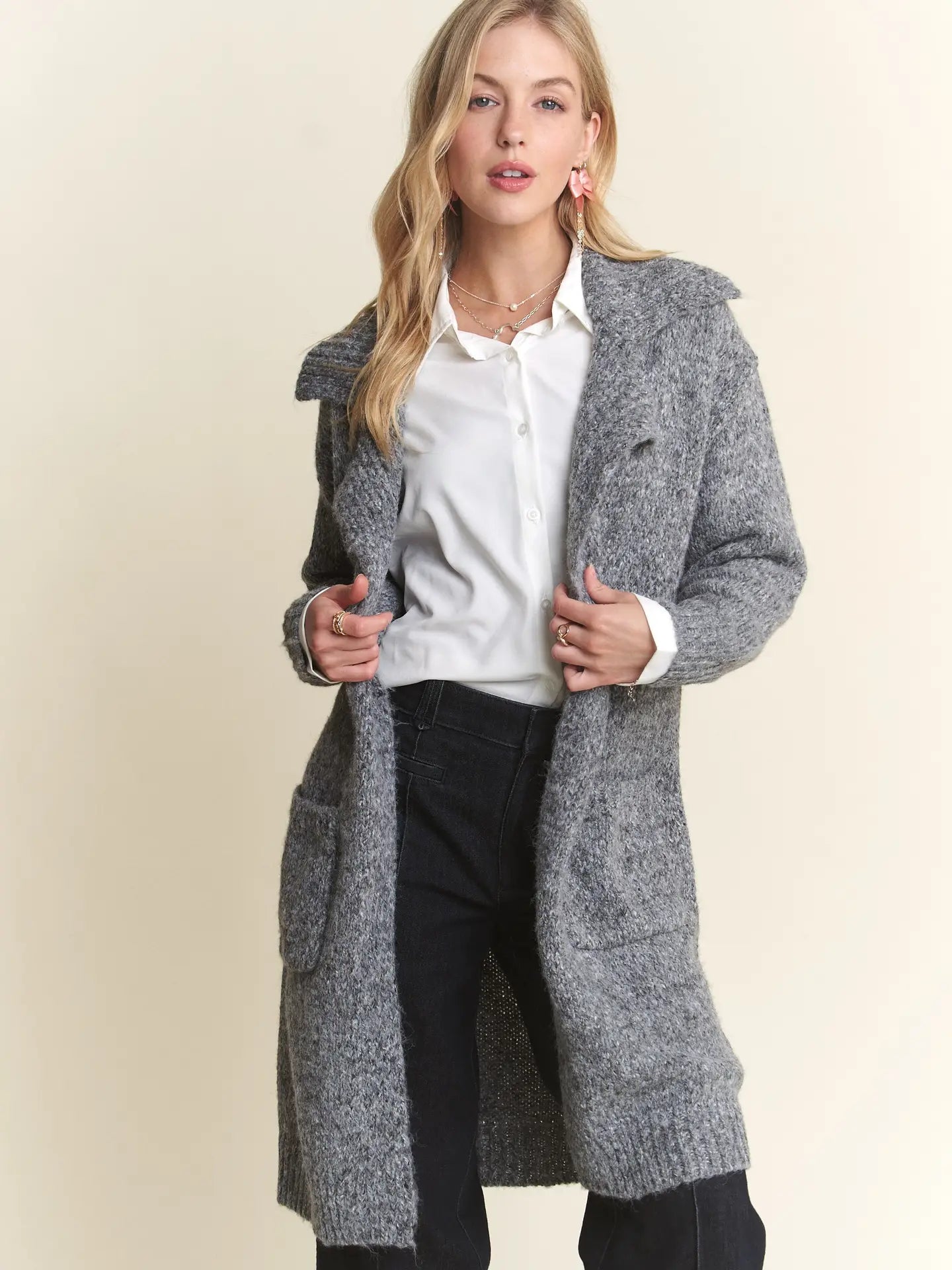 Wide collar sweater cardigan