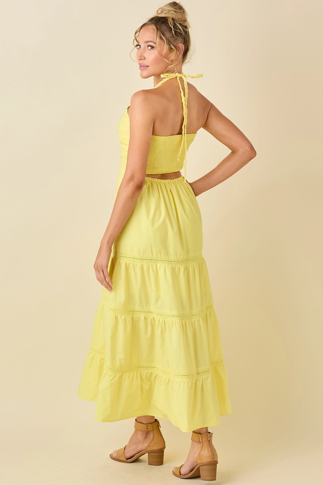 Braided Lace Lemon Midi Dress