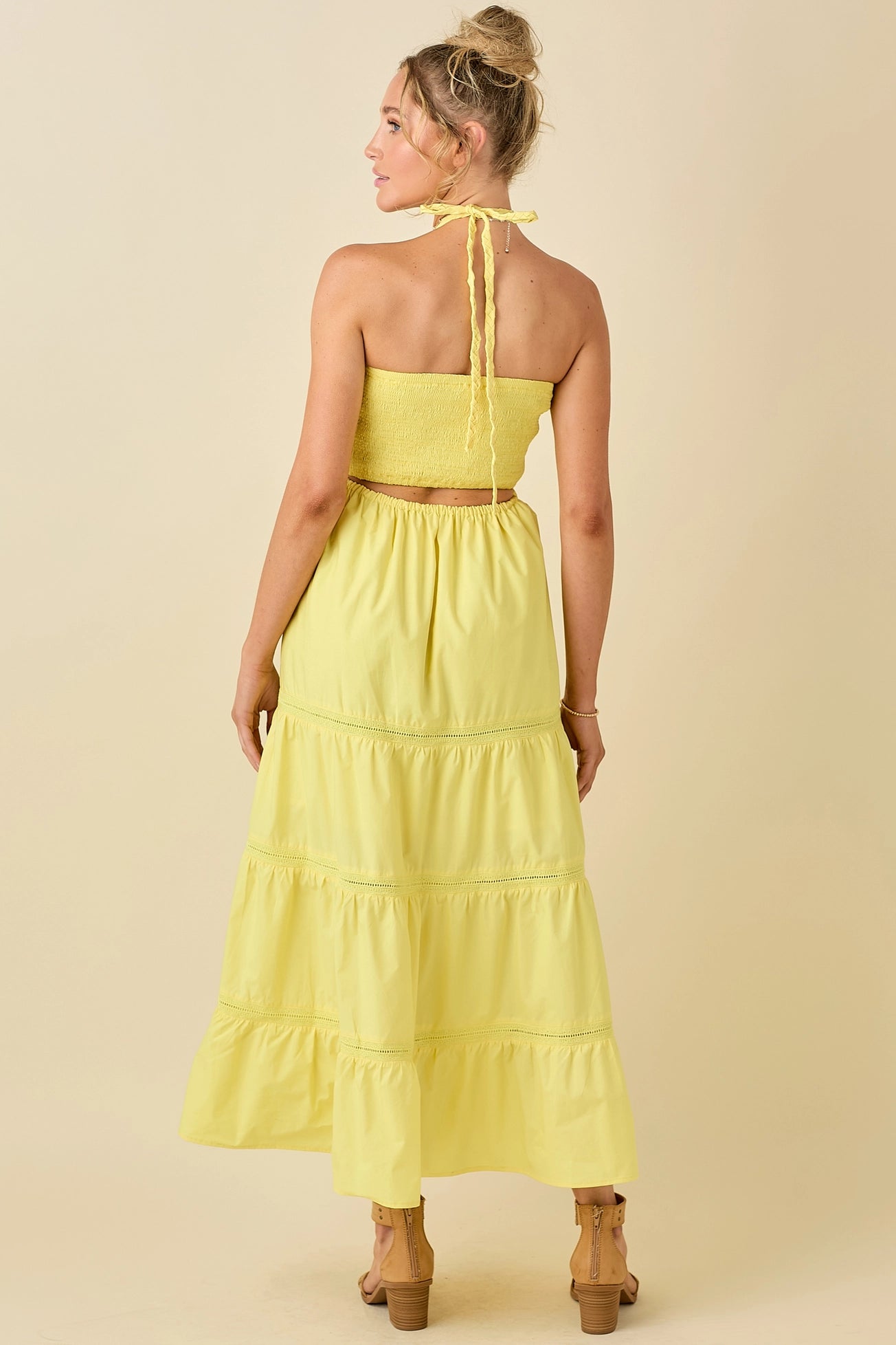 Braided Lace Lemon Midi Dress