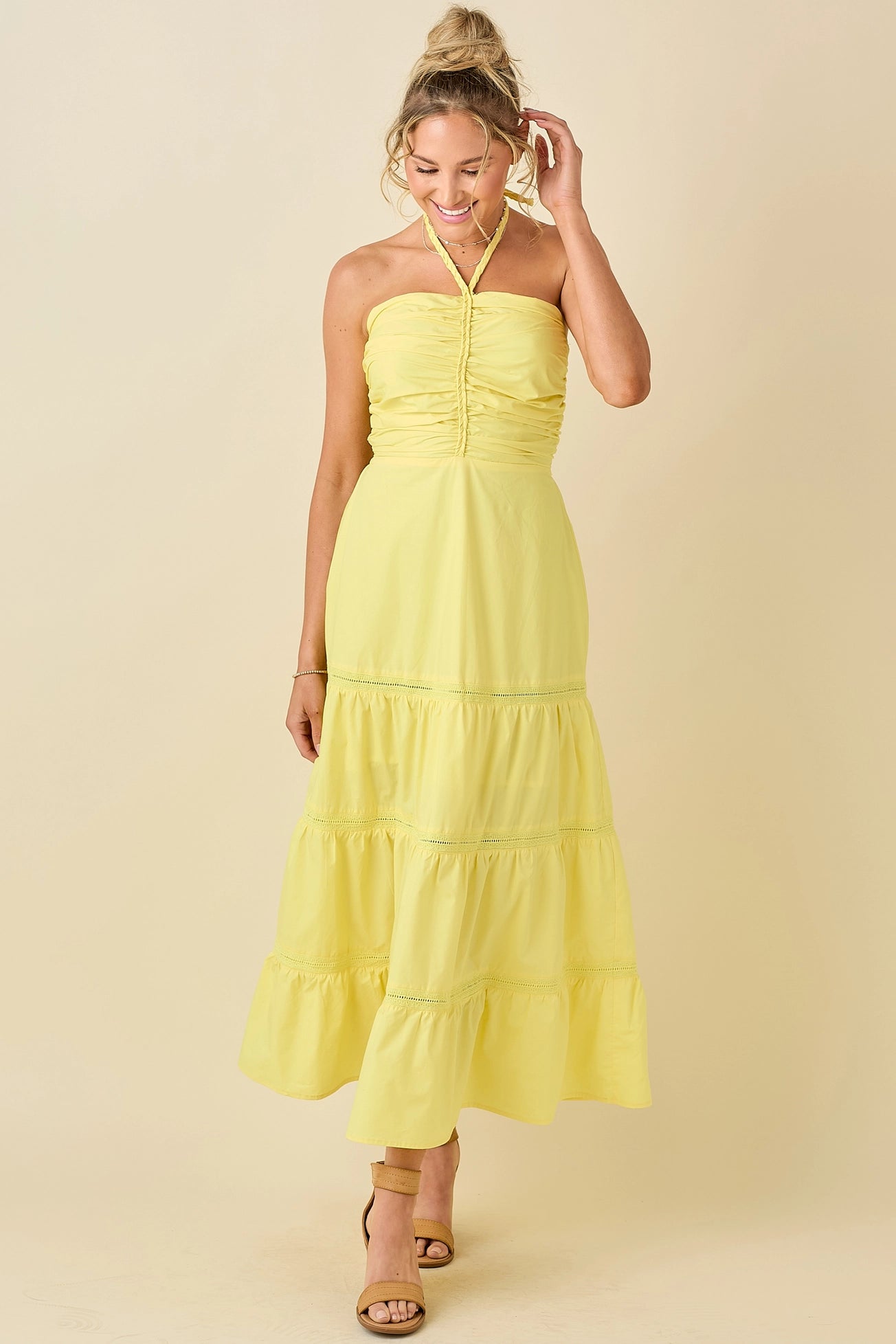 Braided Lace Lemon Midi Dress