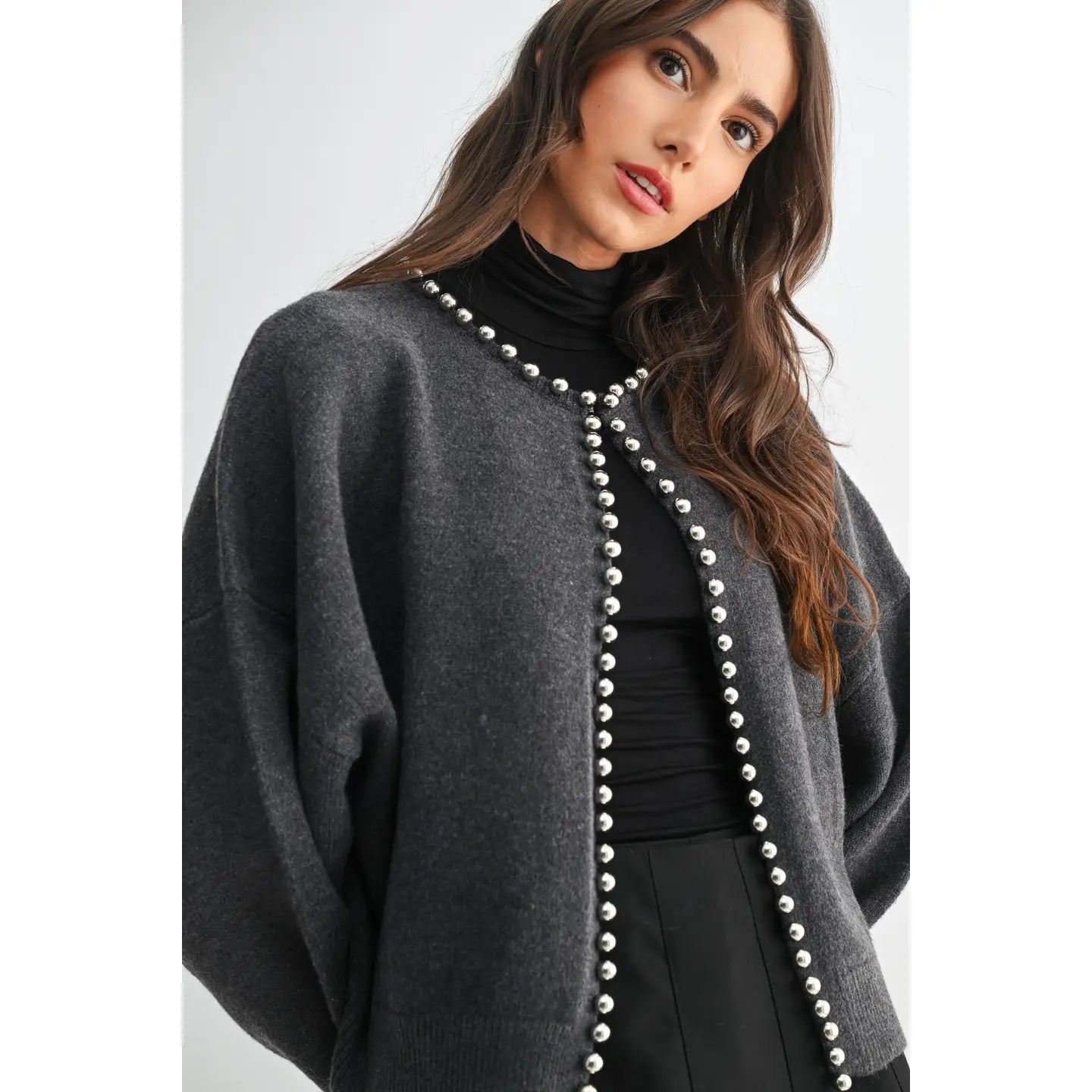 charcoal embellished cardigan