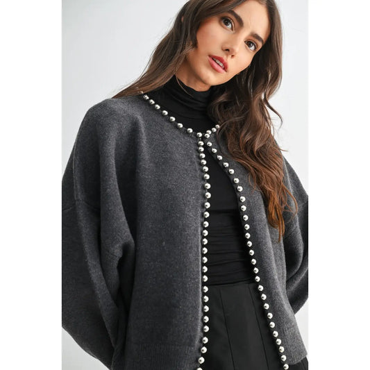charcoal embellished cardigan