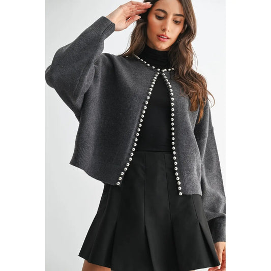charcoal embellished cardigan