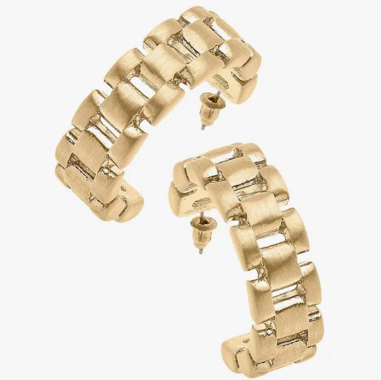 US - Watchband Satin Gold Hoop Earrings