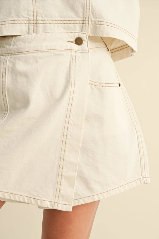 Stitch detail skort- Ecru