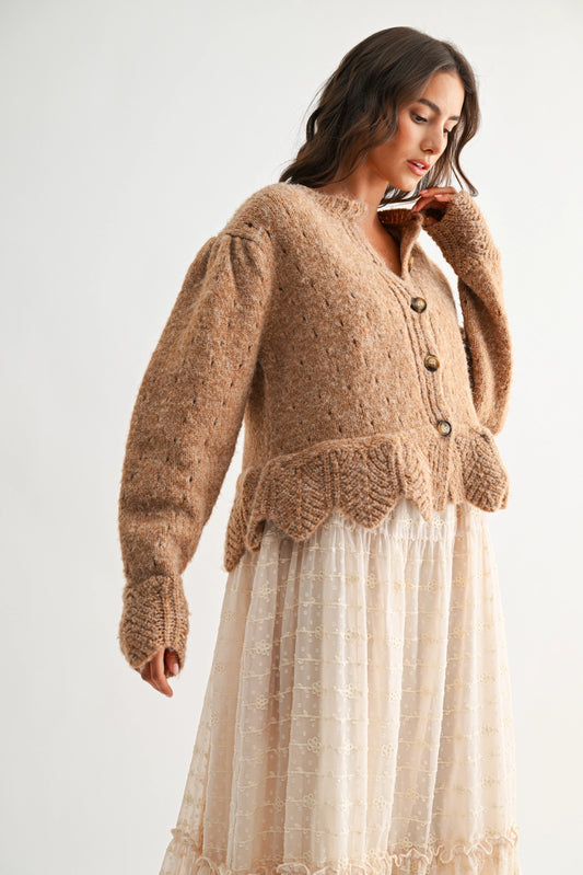 Scalloped hem textured cardigan